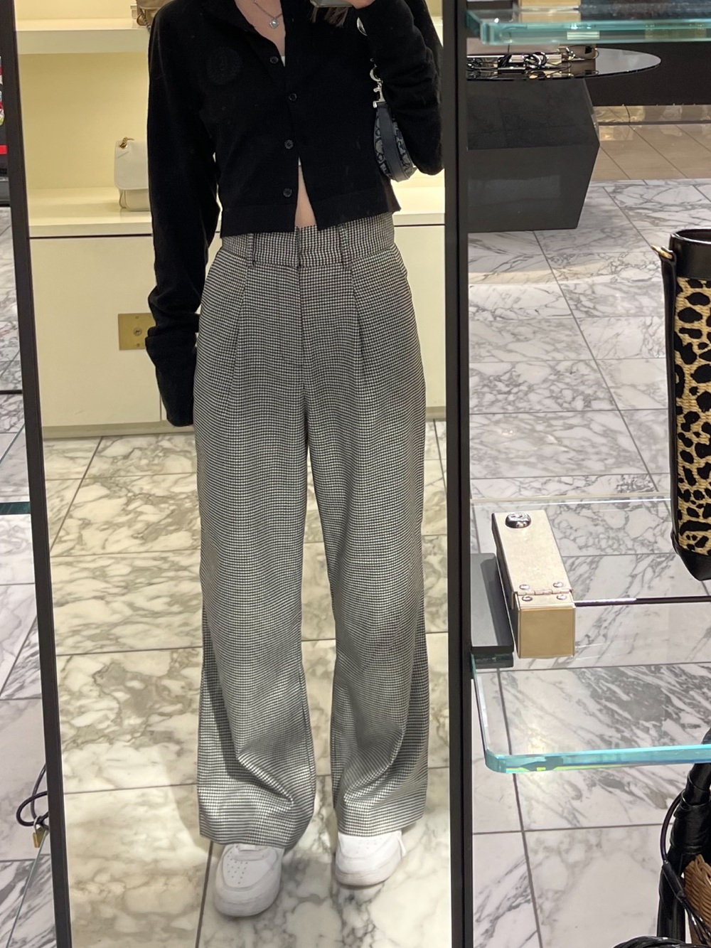 High-Rise Wide-Leg Plaid Pants - Black & White